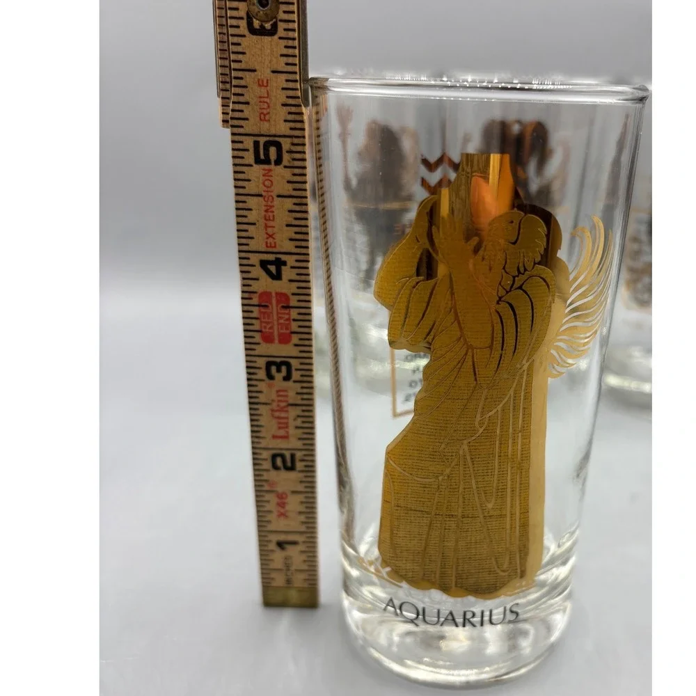Vtg Set of 5 Gold‎ Zodiac Astrology Glasses Tumblers Barware 22 kt gold